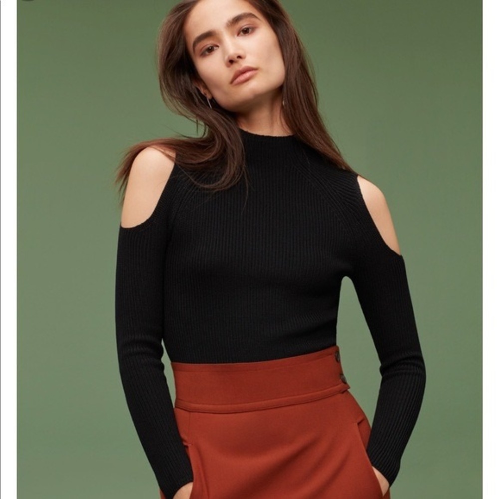 Aritzia Wilfred Black Knit Cut-out sleeve Mock-neck Top